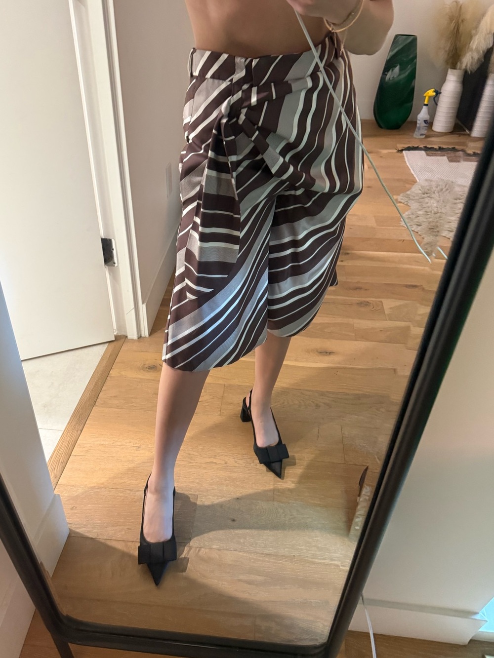 JW ANDERSON Brown & White Striped Draped Silk Shorts